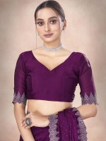 Dark Violet Satin Chiffon Saree